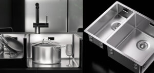 a kitchen sink with a pot and a wine glass. Kitchen Sinks Mutfak Eviye Modelleri. Paslanmaz Çelik Evye. 1.Sınıf Kalite