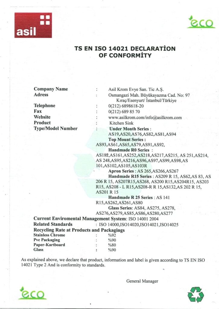 TS EN ISO 14021 DECLARATION OF CONFORMiTY