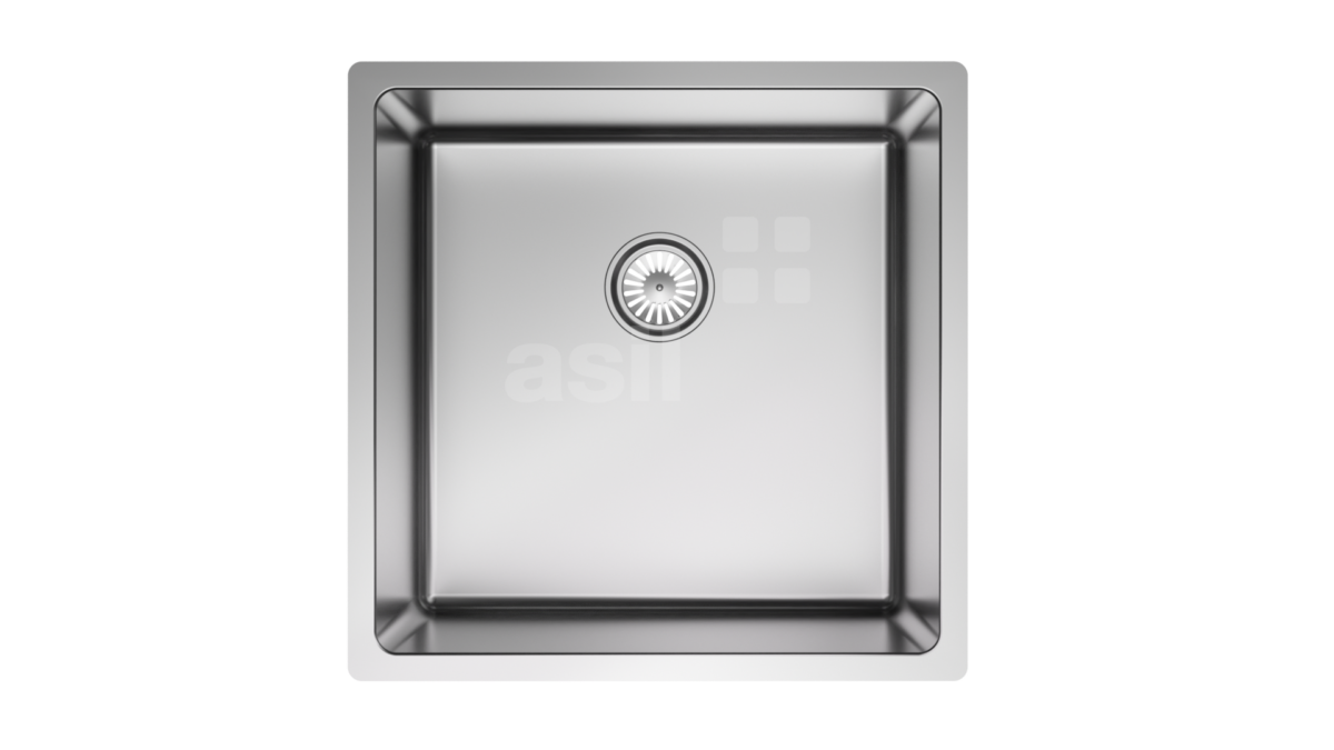a stainless steel sink with a drain