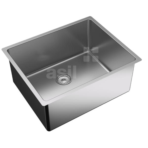 a stainless steel sink with a drain