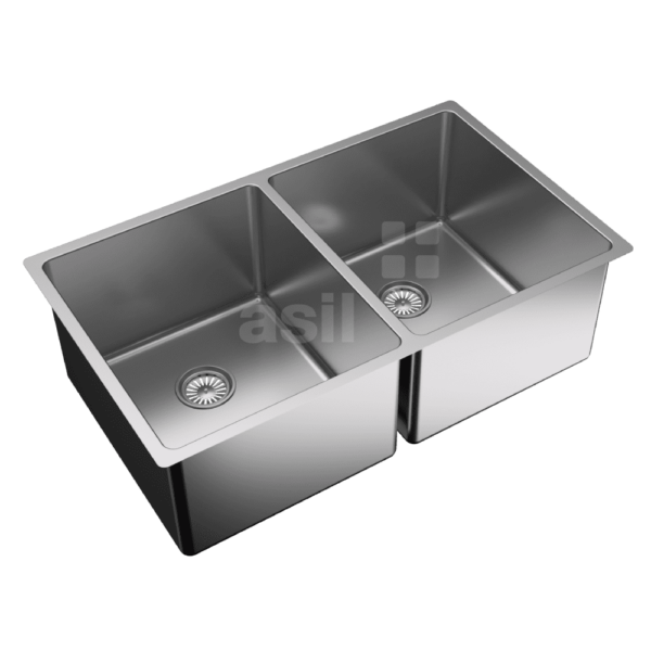 a stainless steel sink with two holes