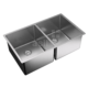 a stainless steel sink with two holes