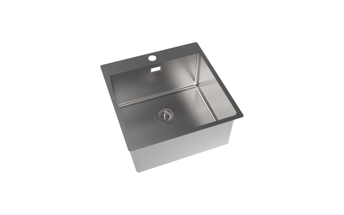 a stainless steel sink with a hole