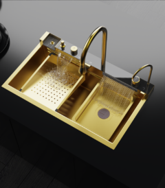 Digital Luxury Waterfall Design Smart Kitchen Sink AS3547 75×45 cm. Gold